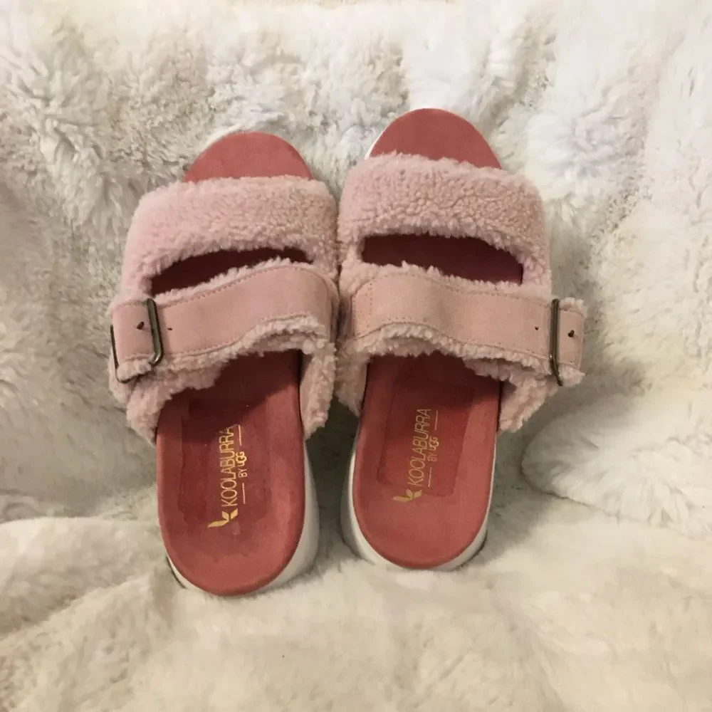 NEW Koolaburra By Ugg Women's Pink Pasea Faux Shearling Slide Sandals Size 7